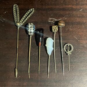 Vintage & Antique Hat & Jabot Pins No Bottoms Bakelite Opaline Glass Rhinestones
